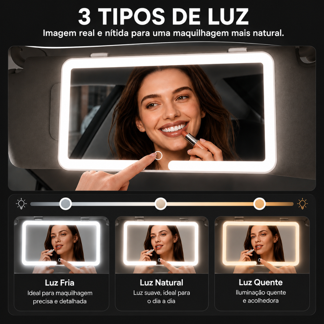 Espelho de Beleza LED para Carro